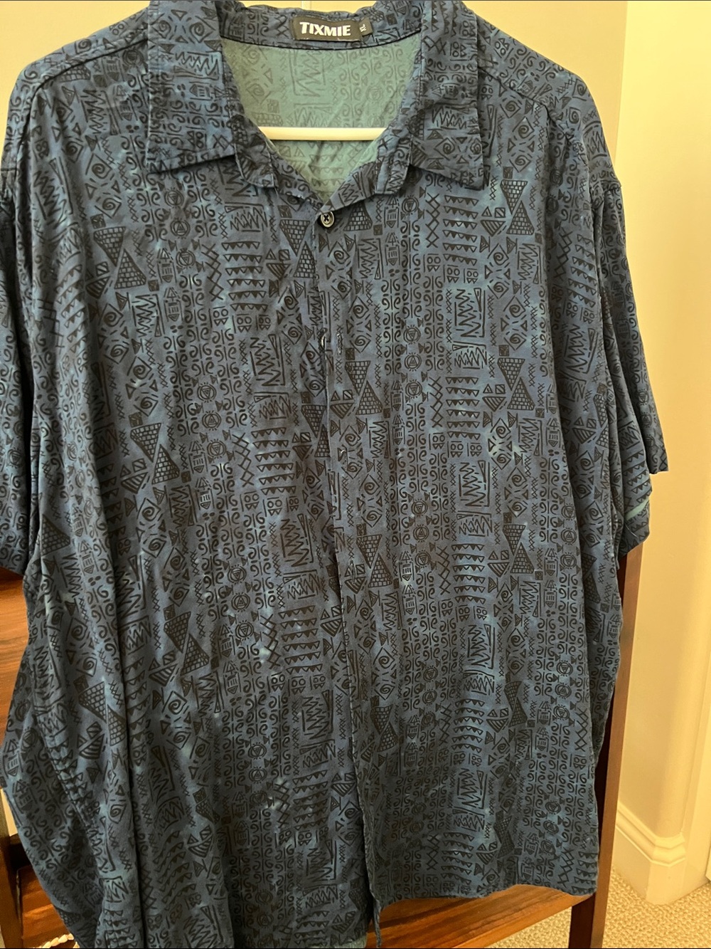 Tixmie Men's Blue Patterned Short-Sleeve Shirt